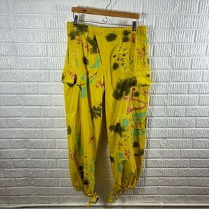 Vintage Polo Ralph Lauren Men's Yellow Cotton Printed Art Pants Medium